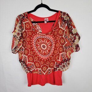 Dolled Up By FANG Layered Look Geometric Print Blouse XL